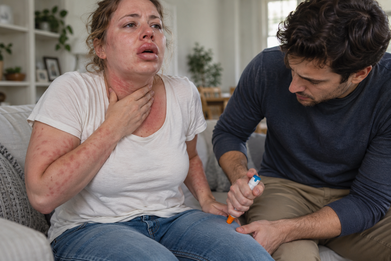 Anaphylaxis treatment and medical care illustration