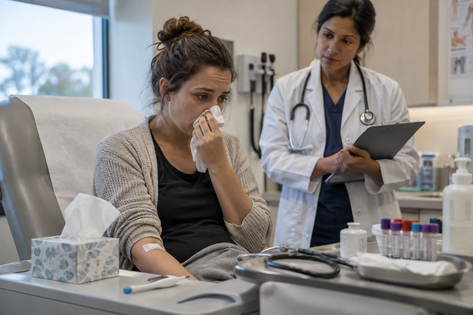 A patient talking with a clinician during a consultation