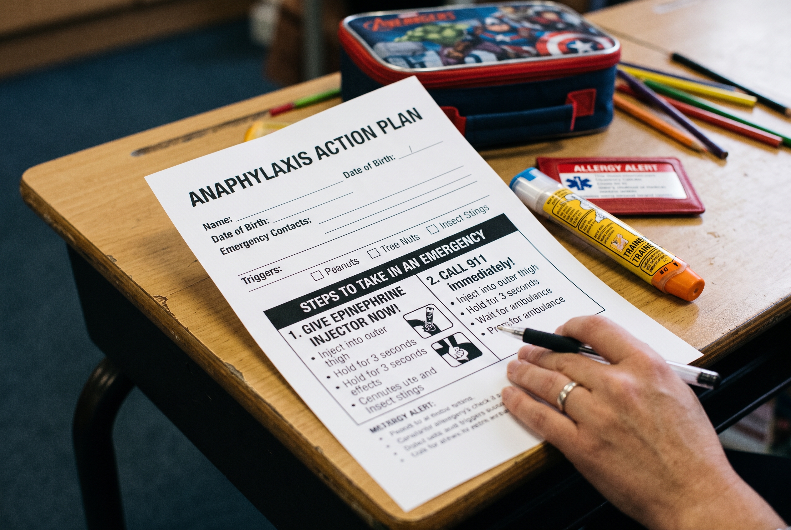 Epinephrine auto-injector ready for emergency use