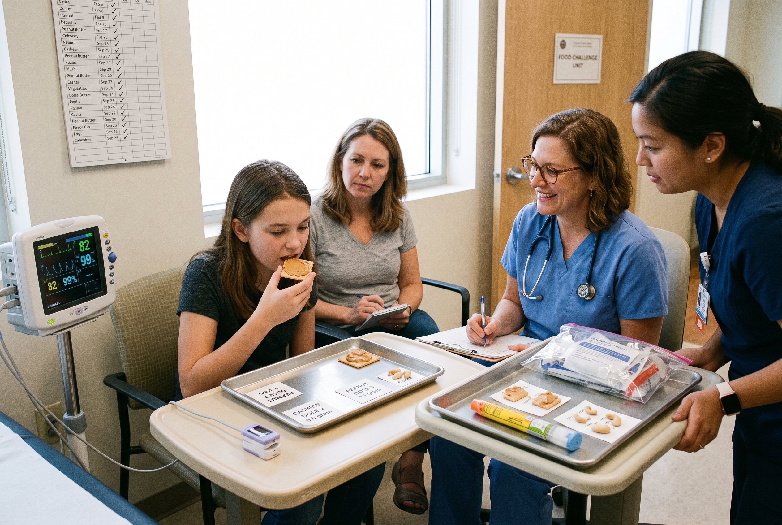 Patient being monitored during a supervised food challenge