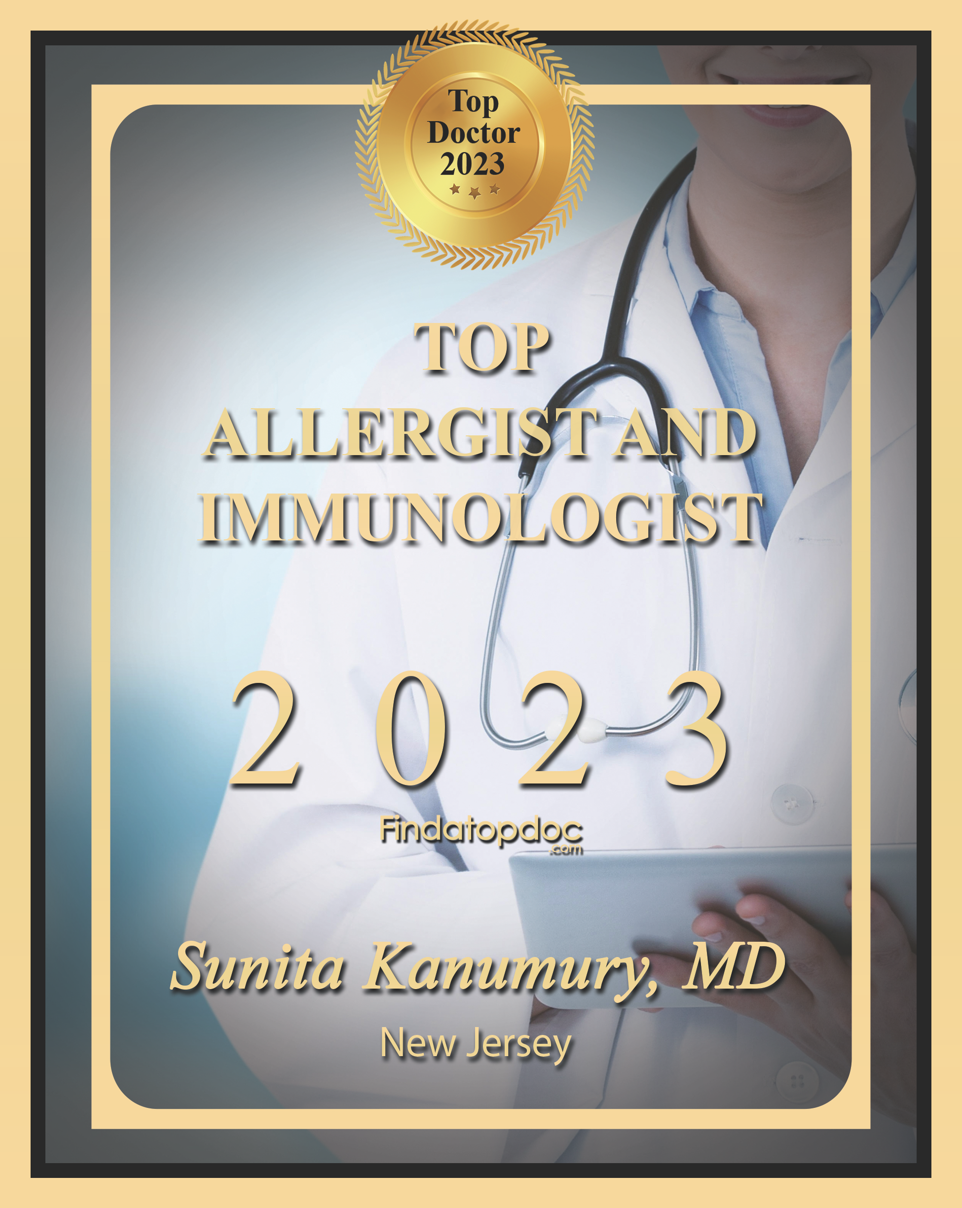 Findatopdoc Top Allergist and Immunologist 2023 – Sunita Kanumury, MD, New Jersey