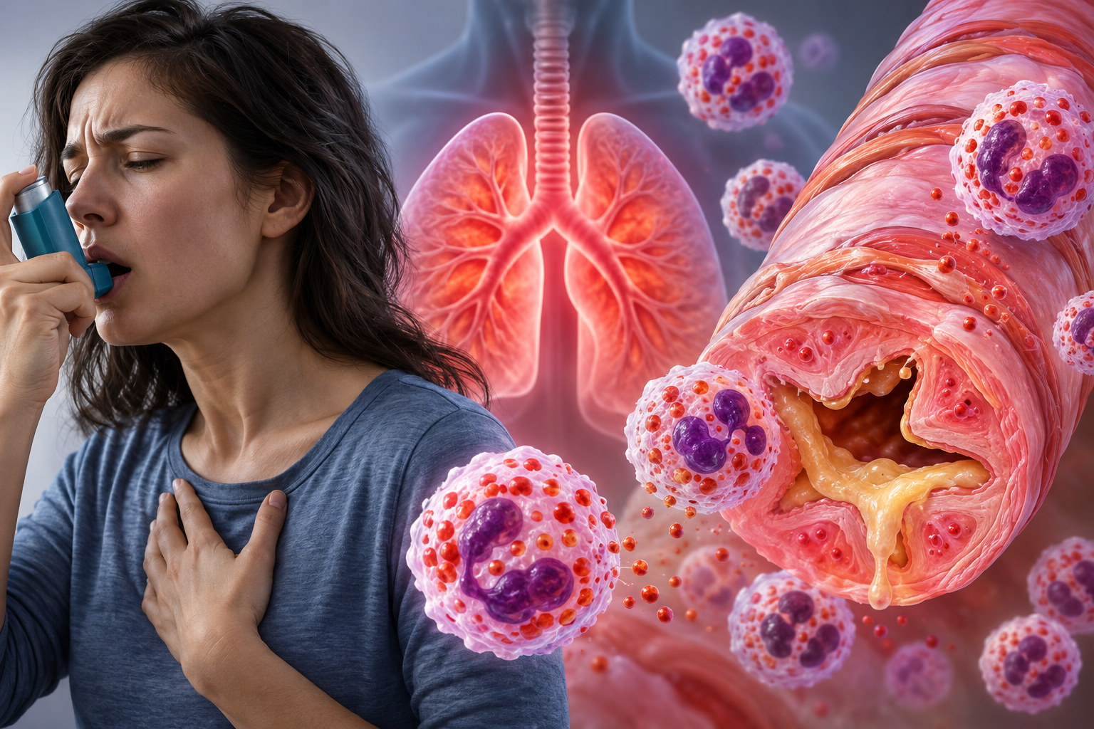 A person using an inhaler